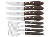 Jogo chur 8 pcs polywood castanho sortidos com laminas de aco inox e cabos de madeira tramontina