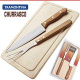 Jogo Churrasco Tramontina Faca Garfo Trinchante Tábua 3Peças