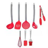Jogo Colheres Silicone Vermelho 8 Peças Utensílios Para Cozi - Clink