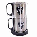 Jogo Com 2 Canecas De Inox 210ml Com Suporte - Botafogo - Mileno