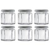 Jogo com 6 Potes de Vidro Sextavado com Tampa 180ml - Wheaton