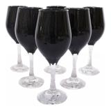 Jogo Com 6 Taças Pretas Haste Transparente 300ml - Taimes