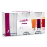 Jogo copo de vidro transparente london 300 ml com 6 copos - casa linda
