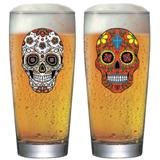 Jogo de 2 Copos Prime Caveira Mexicana 330ml - Branco e Vermelho - Ruvolo