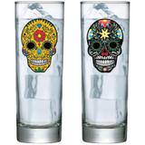 Jogo de 2 Copos Tubo Caveira Mexicana 320ml Amarelo e Preto - Ruvolo