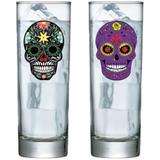 Jogo de 2 Copos Tubo Caveira Mexicana 320ml Preto e Roxo - Ruvolo
