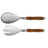 Jogo de 2 talheres para salada em inox com cabo em bambu - 20772 - L hermitage