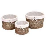 Jogo De 3 Cestas Redondas Terra Bahia Em Fibra Natural Com Tecido De Algodao 30X20-25X16-20X13Cm - 24424 - L hermitage