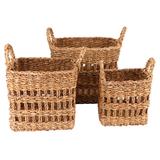 Jogo De 3 Cestas Terra Quadradas Com Alca Em Fibra Natural P30Xa30Cm P24Xa24Cm P18Xa18Cm - 24422 - L hermitage