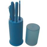 Jogo de 3 facas de corte tesoura chaira e cepo - azul - Btc decor
