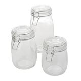 Jogo de 3 porta mantimentos redondos em vidro liso 750 ml/1L/1,5L A14/17/21,5cm transparente - Dynasty