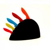 Jogo de 5 facas de corte e cepo preto e facas coloridas - Btc decor