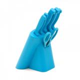 Jogo de 5 facas de corte tesoura e cepo - azul - Btc decor