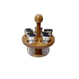 Jogo de 5 porta condimentos em vidro com suporte de bambu 17X8Cm - 20431 - Dynasty