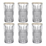Jogo de copos em cristal LHermitage Edimburgo Gold Rim 310ml 6 peças