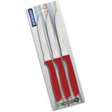 Jogo de faca de mesa em aço inox com cabo plástico vermelho - martinazzo