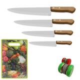 Jogo de Faca em Aço Inox kit com 4 Facas 2 Afiador e 1 Tabua - Dk