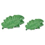 Jogo de folhas em cerâmica Mart 2 peças 21,5x15,5x3,5cm verde
