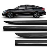 Jogo de Friso Lateral Honda Civic 2017 e 2018 Preto Fosco com Filete Cromado Modelo Original - Inbraca