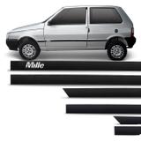 Jogo de Friso Lateral Tipo Borrachão Uno Mille 1985 a 2013 Preto 2 Portas 6 Peças Grafia Alto Relevo - Sanfil