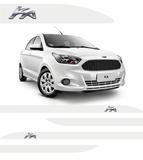 Jogo de Frisos Laterais Ford Ka SLIM Branco Artico c/ Nome Cromado Alto Relevo - Flash
