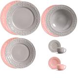 Jogo de Jantar Rosa e Cinza Porto Brasil Acanthus 30 Peças