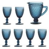 Jogo de Jarra e 6 Taças Diamond Azul Escuro - Bela home