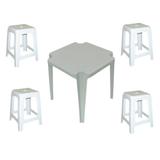 Jogo de Mesa com 4 Banquetas Plásticas Branca - Outras marcas