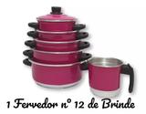 Jogo de Panela 5 pçs Rosa Pink fervedor nº 12 de Brinde - Aluminio amj