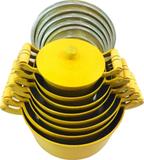 Jogo De Panelas Alumínio Fundido Com Anel Na Borda Amarelo 8pcs - Panelasbrasil