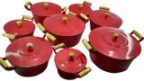 Jogo De Panelas Alumínio Fundido Com Anel Na Borda Vermelho 8pcs - Panelasbrasil