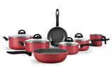 Jogo de Panelas Brinox Chilli Antiaderente com Tampa de vidro 7 Peças Vermelho Cereja