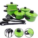 Jogo De Panelas Caçarolas Alumínio Verde 5 Peças + Espatulas - Alumínio extra forte