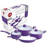 Jogo De Panelas De Cerâmica Kit Com 4 Peças - Roxo - Clinik