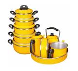 Jogo De Panelas + Kit Café Em Aluminio Laredu Amarelo