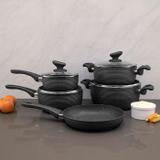 Jogo de Panelas Premium para Fogão de Indução com Revestimento Antiaderente Granito Interno e Externo 5 Peças Preto Moderno - Monte