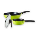 Jogo de Panelas Roichen Natural - Multifuncional 20 cm + Wok 28 cm + Tampa Standing de Vidro 28 cm