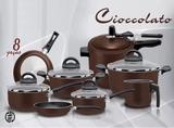 Jogo De Panelas Teflon 8pçs Com Panela De Pressão Cioccolato - Marpal