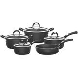 Jogo de Panelas Tramontina Mônaco 5 Pçs Preto Alumínio c/ Revestimento Antiaderente Starflon T3 Cabo/Alças Inox e Silicone