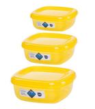 Jogo de Potes De Plástico Quadrados 3 Peças Super Resistentes Plastutti - Amarelo