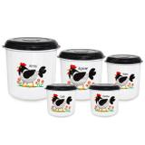 Jogo de Potes em Plastico para Mantimentos 5 Pecas Decoracao Galinha Preto e Branco Injetemp