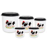 Jogo de Potes em Plastico para Mantimentos 5 Pecas Decoracao Galinha Preto e Branco Injetemp