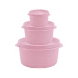 Jogo de potes plásticos redondos com tampa 3 Peças Rosa - Paramount