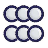 Jogo De Pratos Fundos Branco E Azul Royal Blue Germer