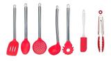 Jogo De Silicone Colher Concha Escumadeira 7 Peças Vermelho - Homeck