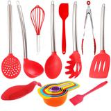 Jogo De Silicone para Cozinha Completo Espátula Colher Pegador Fouet 11 Peças - Facibom