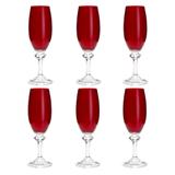 Jogo de taças para champanhe em cristal Bohemia Elisa Rubi 220ml 6 peças vermelho