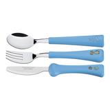 Jogo de Talheres Infantil Tramontina My Best Friend Inox com Proteção Antimicrobiana Azul 3 Peças
