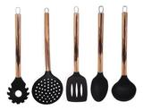 Jogo De Talheres Silicone Inox Rose Gold 5 Peças Cozinha kit Utensilio de Cozinha - Aki tem quase tudo