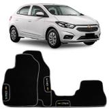 Jogo de Tapetes Borracha PVC Chevrolet Onix 2013 a 2019 Preto Borda Cinza Emblema Grafia Bordado - Top gear